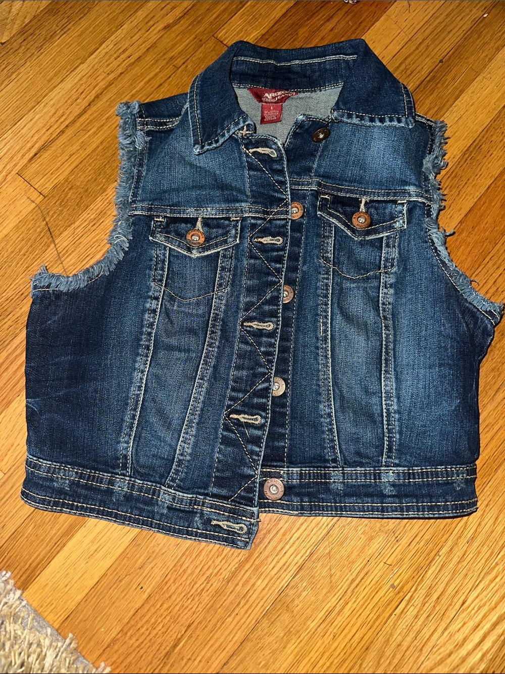 Arizona Jean Company Distressed Dark Blue Denim Vest